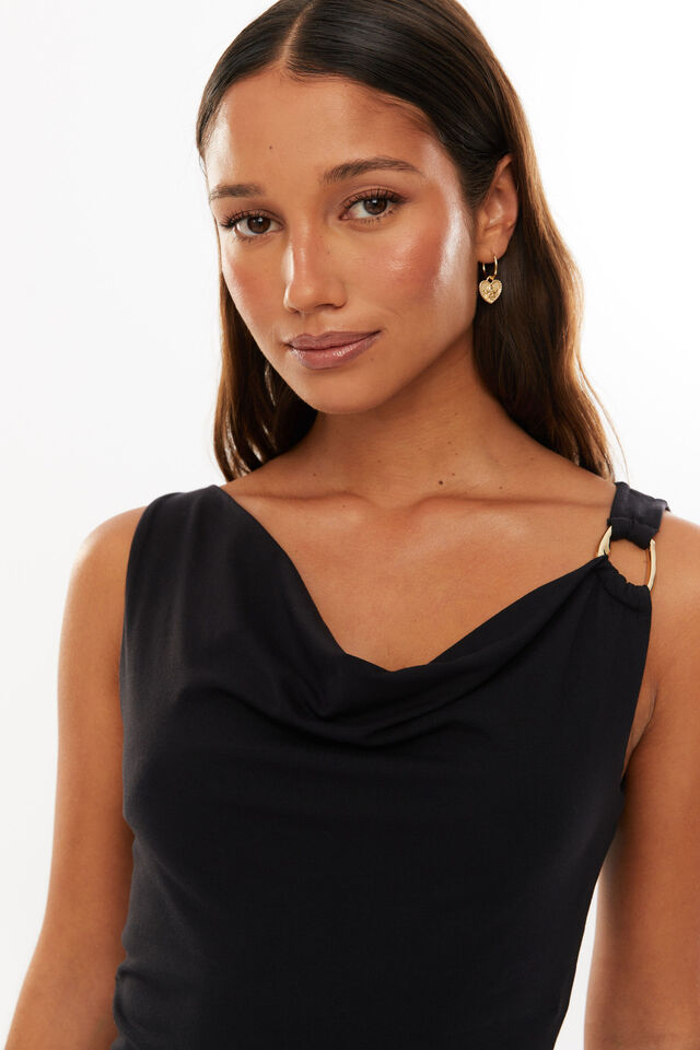 Soft Demi Cowl Neck Top, BLACK