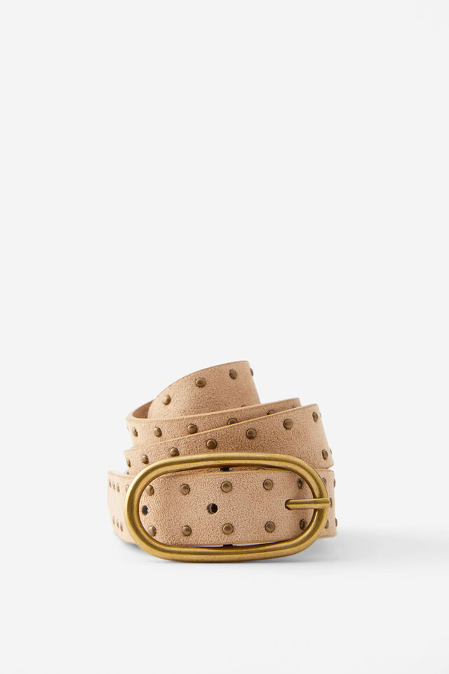 Studded Faux Suede Belt, BEIGE/BRUSHED GOLD