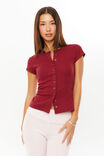Lexy Rib Button Through Tee, CHERRY RIPE - alternate image 2