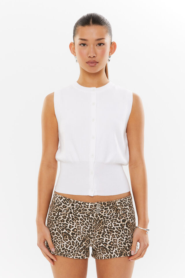 Georgia Button Through Knit Vest, WHITE