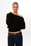 Pippa Off Shoulder Knit Jumper, BLACK - alternate image 4
