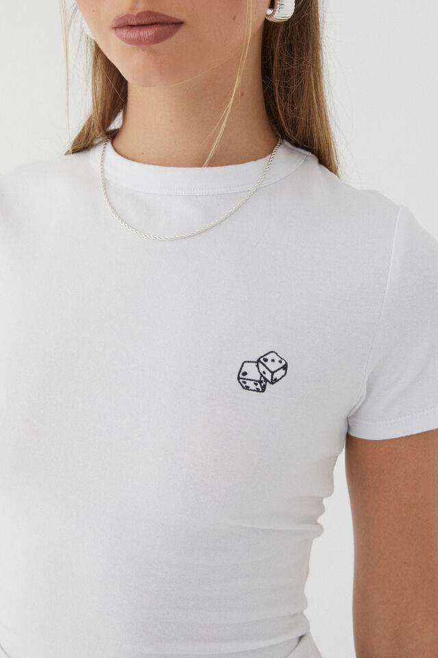 Embroidered Dice Fitted Tee, WHITE/DICE