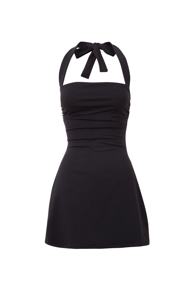 Kylie Halter A-Line Mini Dress, BLACK