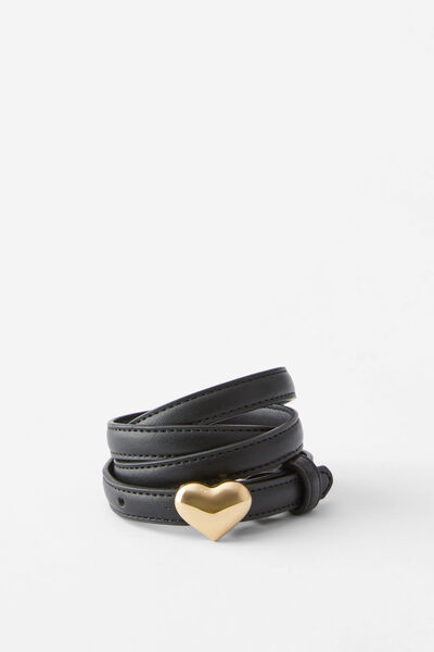 Slim Heart Buckle Belt, BLACK/GOLD