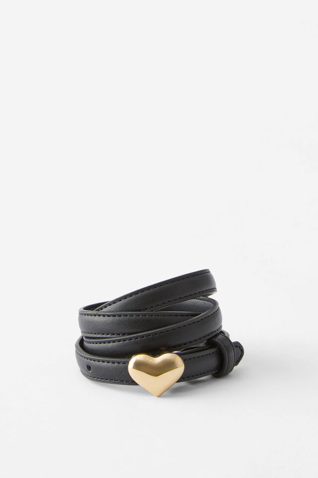 Slim Heart Buckle Belt, BLACK/GOLD