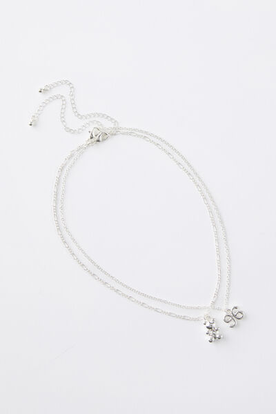 Stack Charm Necklace, SILVER/TEDDY & 96