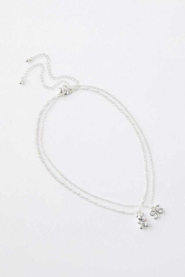 Stack Charm Necklace, SILVER/TEDDY & 96