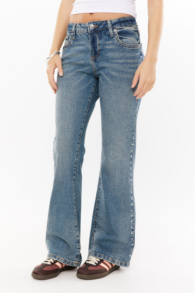 Low Stretch Bootleg Jean, COWBOY BLUE STUDDED