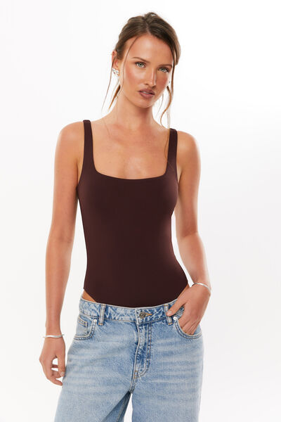 Luxe Square Scoop Bodysuit, CHOC CHERRY