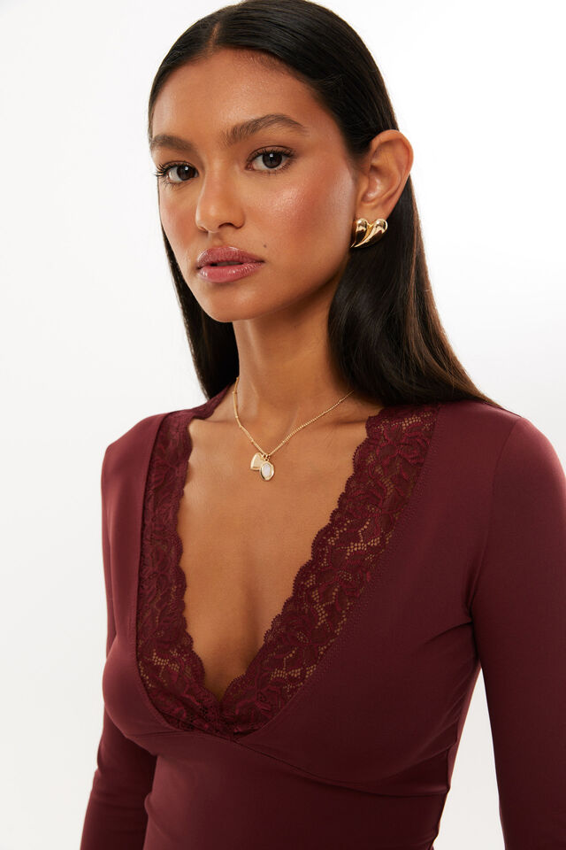Luxe Georgia Long Sleeve Top, DARK PLUM