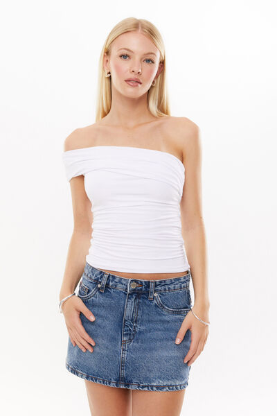 Soft Charlie Ruched Top, WHITE
