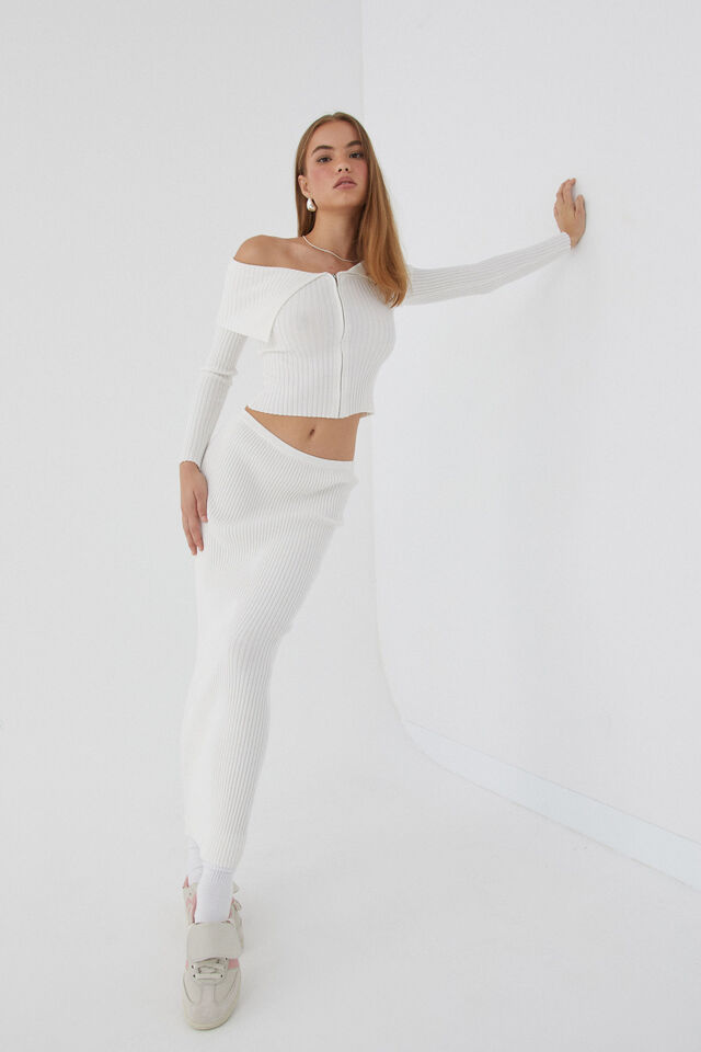 Kenzie Knit Maxi Skirt, MERINGUE WHITE
