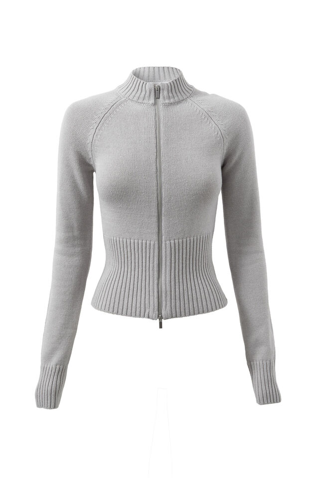 Steph Zip Through Knit Jumper, GREY MARLE