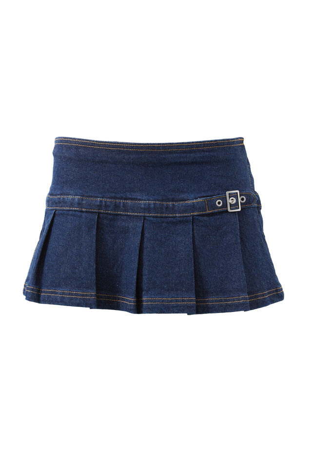 Ashley Pleated Denim Mini Skirt, INDIGO