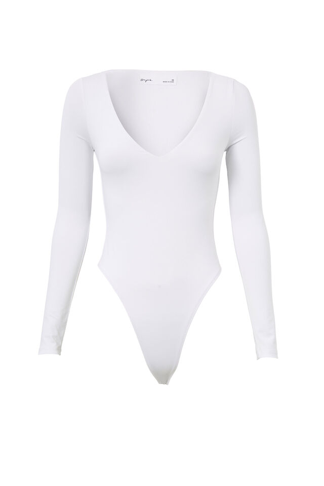 Light Luxe V Neck Bodysuit, WHITE