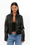 Gracie Collared Faux Leather Jacket, BLACK - alternate image 1