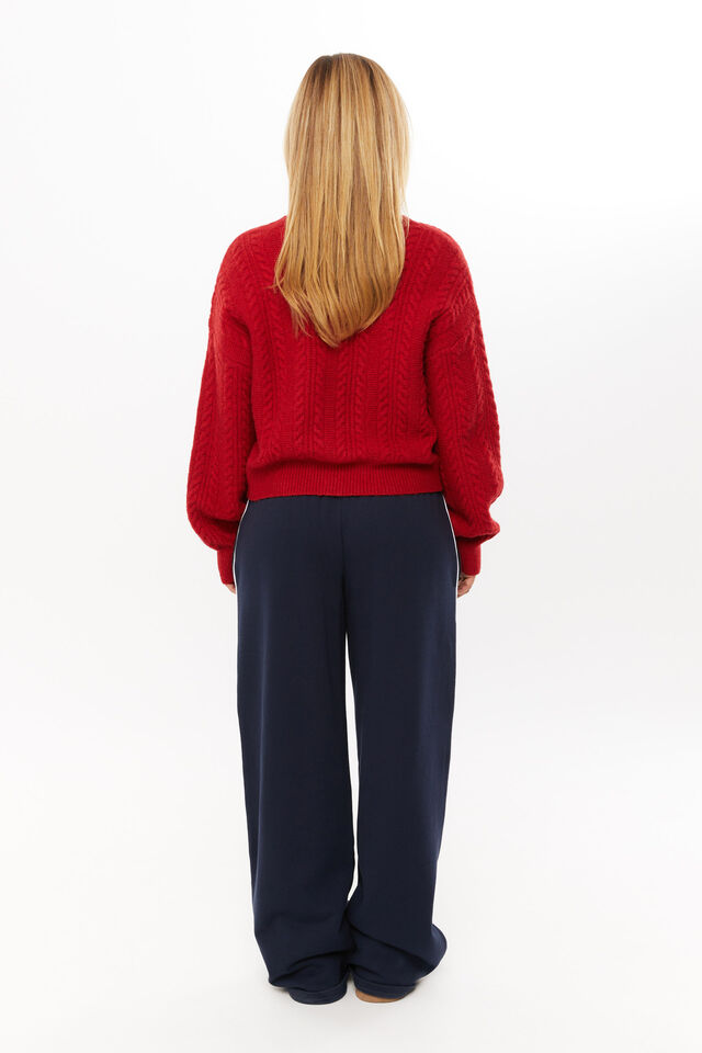 Quinn Cable Knit Cardigan, ROSEY RED