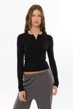 Cassie Button Through Knit Cardi, BLACK - alternate image 1