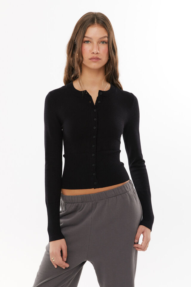 Cassie Button Through Knit Cardi, BLACK