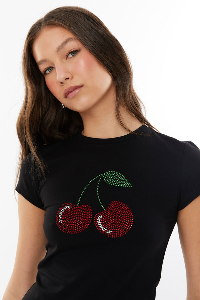 Brandi Graphic T Shirt, BLACK/DIAMANTE CHERRY