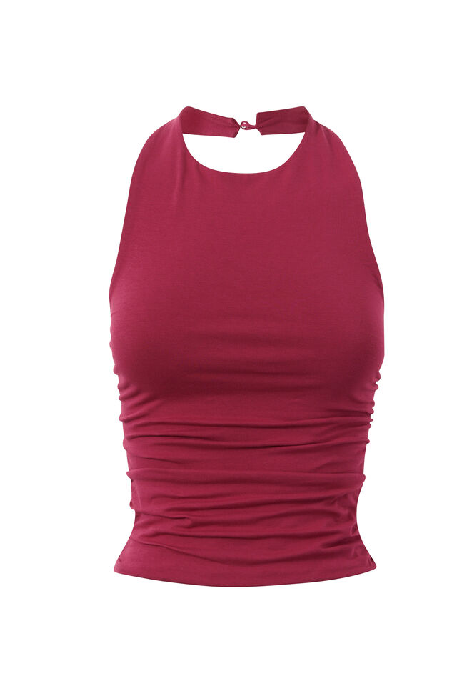 Kristi Ruched Halter Top, WILD BERRY