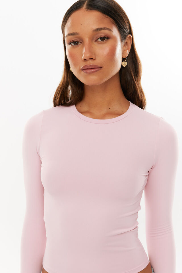 Luxe Long Sleeve Longline Tee, ROSETTE PINK