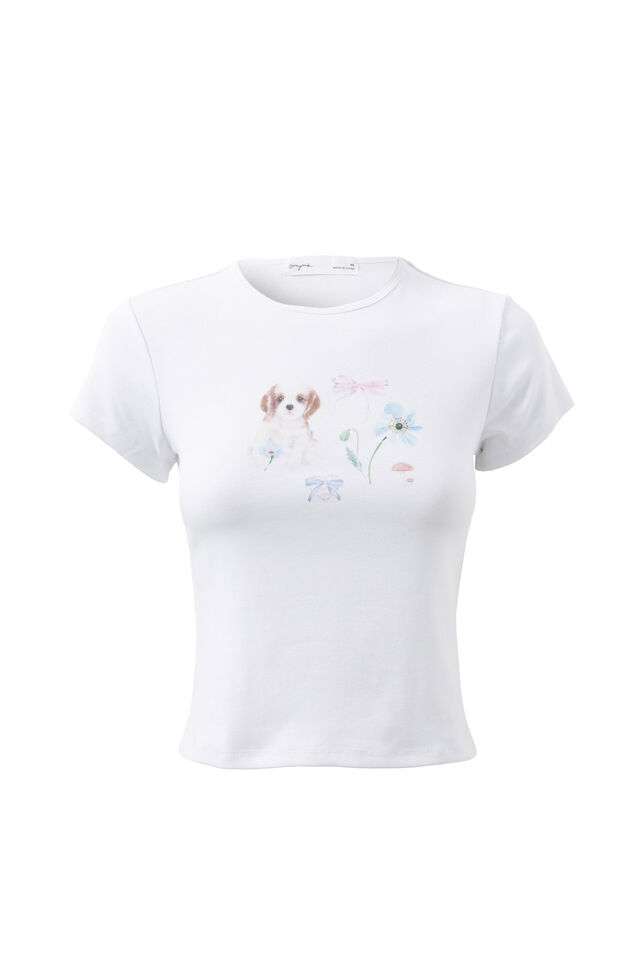 Harlow Graphic T Shirt, WHITE/PUPPY GARDEN