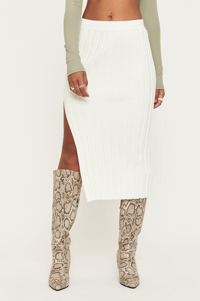 Olive Split Midi Skirt, WHITE