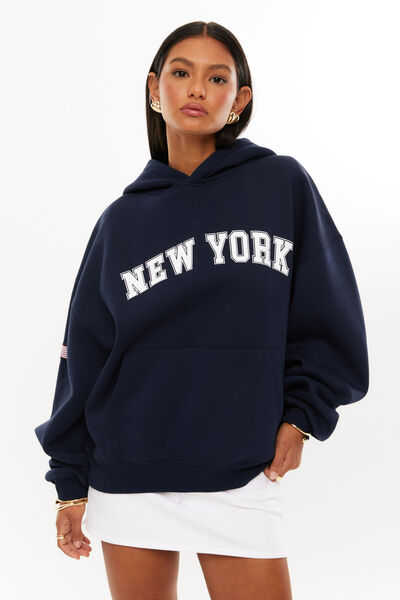 Ella Oversized Fleece Hoodie, NIGHT NAVY/NEW YORK
