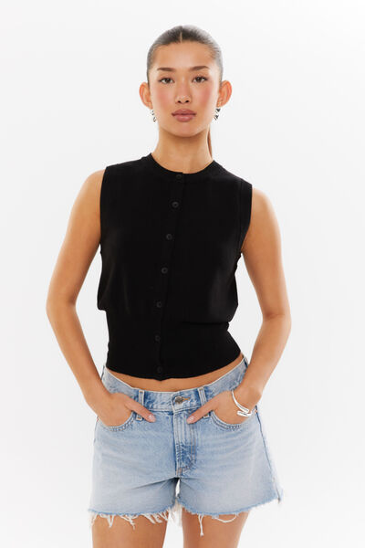 Georgia Button Through Knit Vest, BLACK