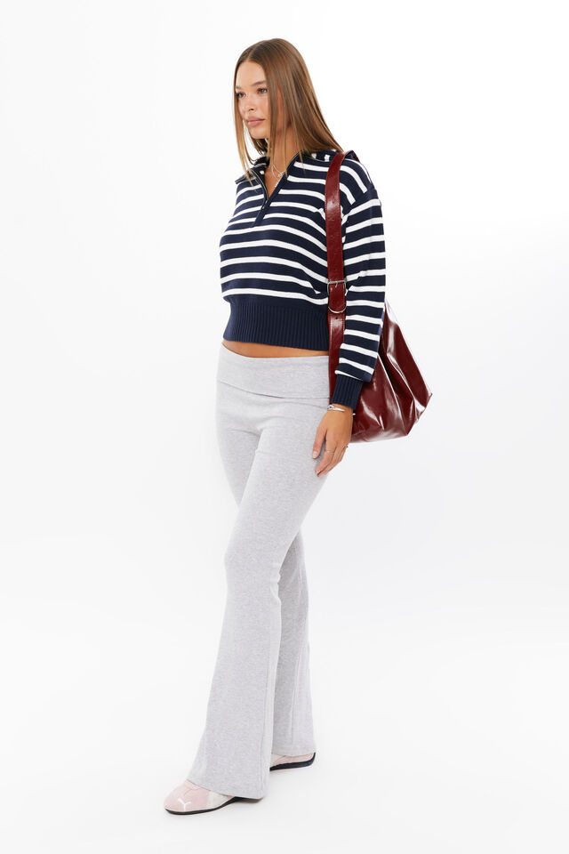 Jacqui Quarter Zip Knit Jumper, MERINGUE WHITE/NAVY LEAGUE