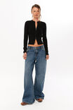 Shelby Zip Through Crew Neck Jumper, BLACK - alternate image 2