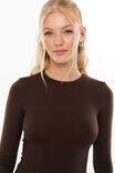 Luxe Long Sleeve Longline Tee, CACAO BROWN - alternate image 4
