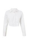 Cropped Long Sleeve Shirt, WHITE