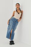 Denim Split Cargo Maxi Skirt, CLASSIC BLUE - alternate image 1