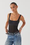 Sheer Luxe Square Neck Bodysuit, BLACK - alternate image 1
