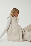 Vegan Leather Quilted Puffer Vest, COOKIES AND CREAM