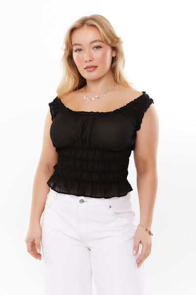 Sienna Ruched Top, BLACK