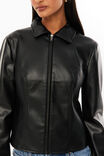 Gracie Collared Faux Leather Jacket, BLACK - alternate image 4