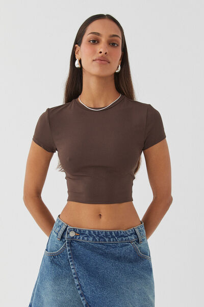 Luxe Cropped Short Sleeve Top, ESPRESSO BROWN