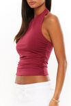 Kristi Ruched Halter Top, WILD BERRY - alternate image 3