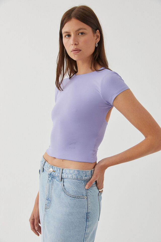Luxe Short Sleeve Backless Tee, CLOUDY LILAC