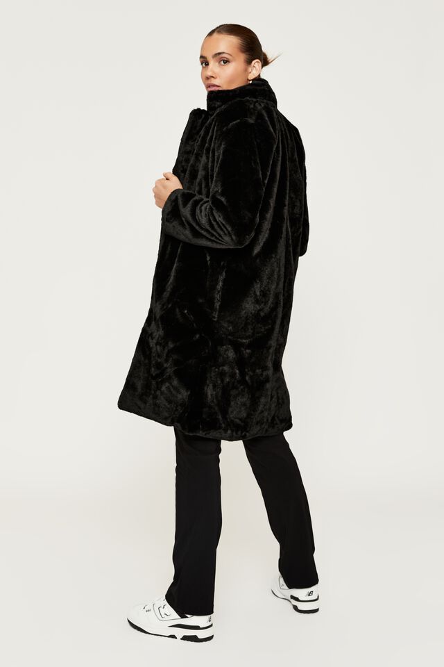 Faux Fur Coat, BLACK