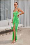 Ruched Chain Long Formal Dress, LIME GREEN