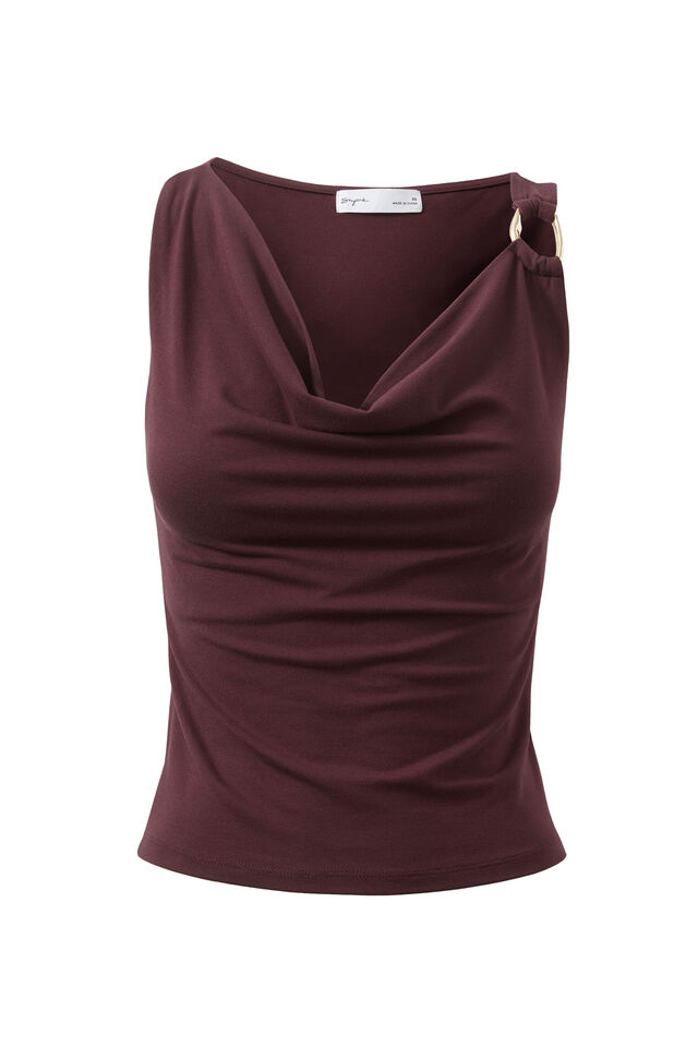 Soft Demi Cowl Neck Top, CHOC CHERRY