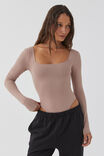 Luxe Square Neck Long Sleeve Bodysuit, TOFFEE TAUPE - alternate image 1