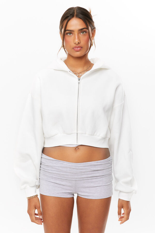 Jolie Cropped Zip Through Hoodie, CLOUD WHITE