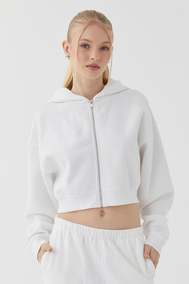 Jolie Cropped Zip Through Hoodie, CLOUD WHITE