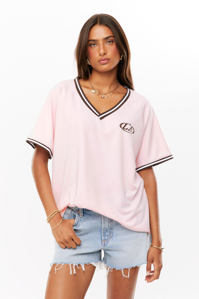 Regina V-Neck Jersey, SHERBET PINK/LA 92