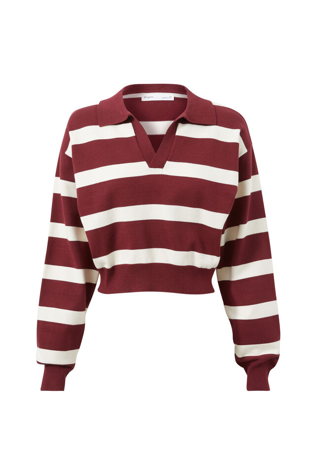 Blair Cropped Rugby Knit Jumper, DARK PLUM STRIPE